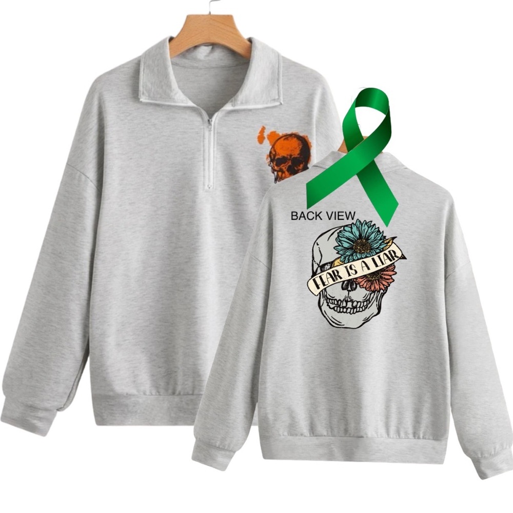 Fear is a Liar Mental Health quarter zip raglan pullover sweatshirt small